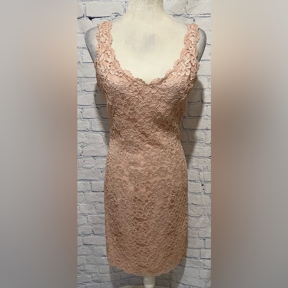expo nite Dresses & Skirts - 80s/90s Vintage Expo Nite Light Pink Lace Body Con Dress Size 10